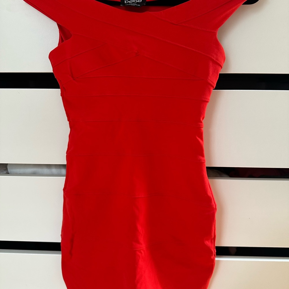 Bebe Red Off-the-Shoulder Cap Sleeve Mini Dress